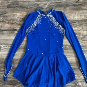 Sparkling Blue Kids One Piece with Rhinestones.Figure skating competition.